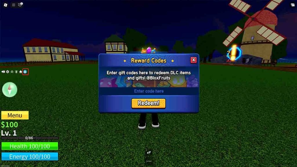 Blox Fruits Code redemption box - How to Enter Codes