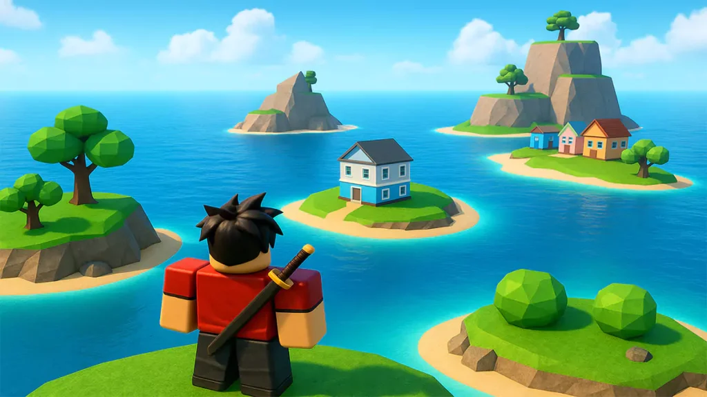 Progression map showing Starter Island, Jungle, and Desert Kingdom in Blox Fruits
