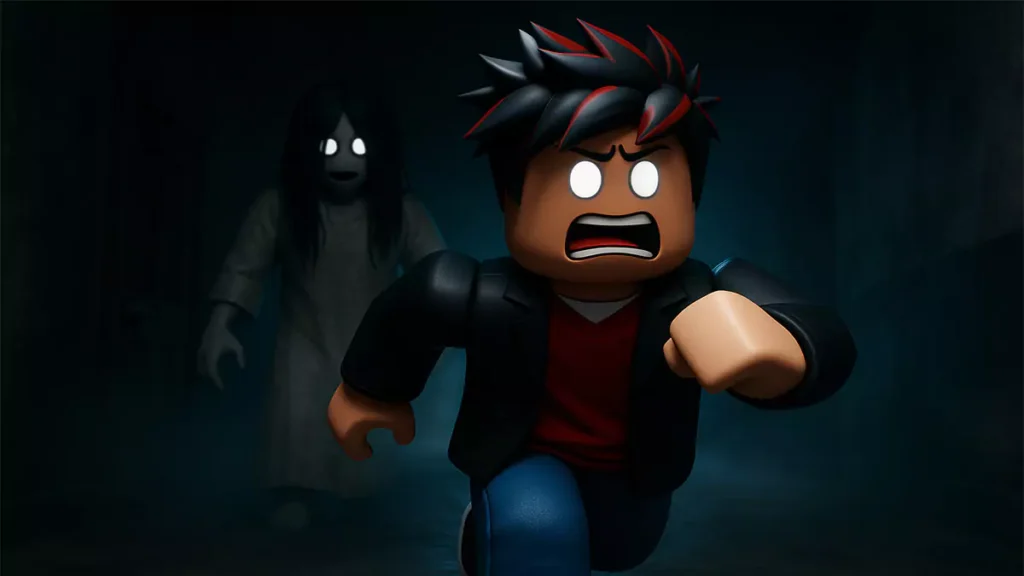 Roblox friends exploring a dark horror map together