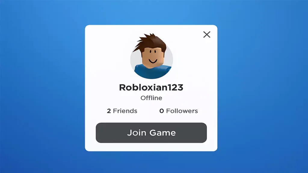 Roblox profile screen with join game button in private server