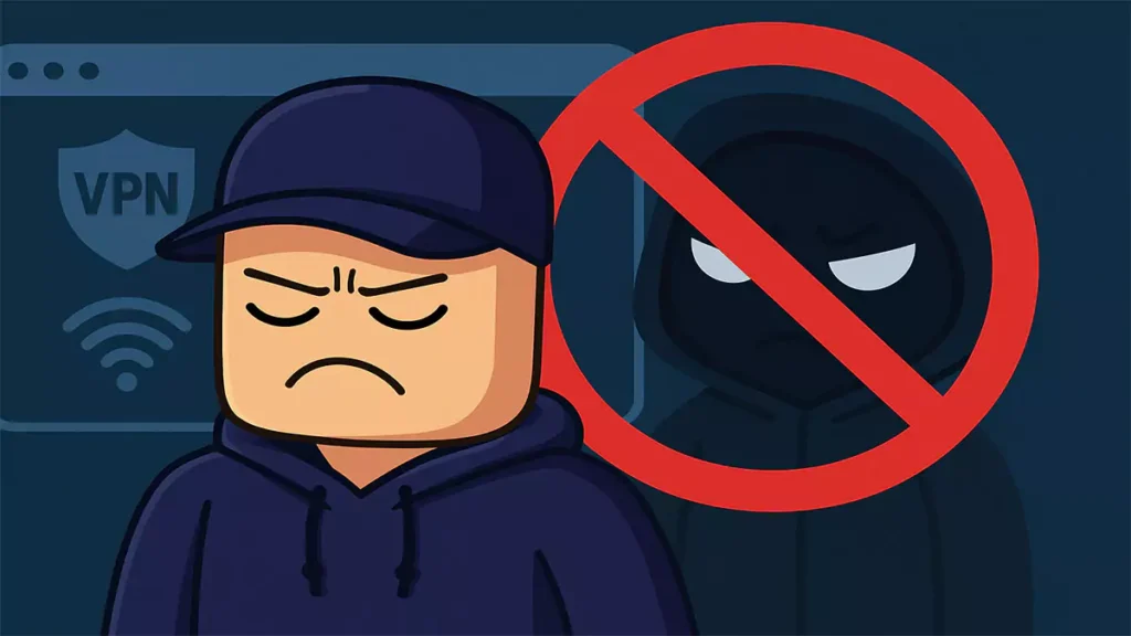 Roblox avatar with VPN blocked symbol showing fix for error code 403